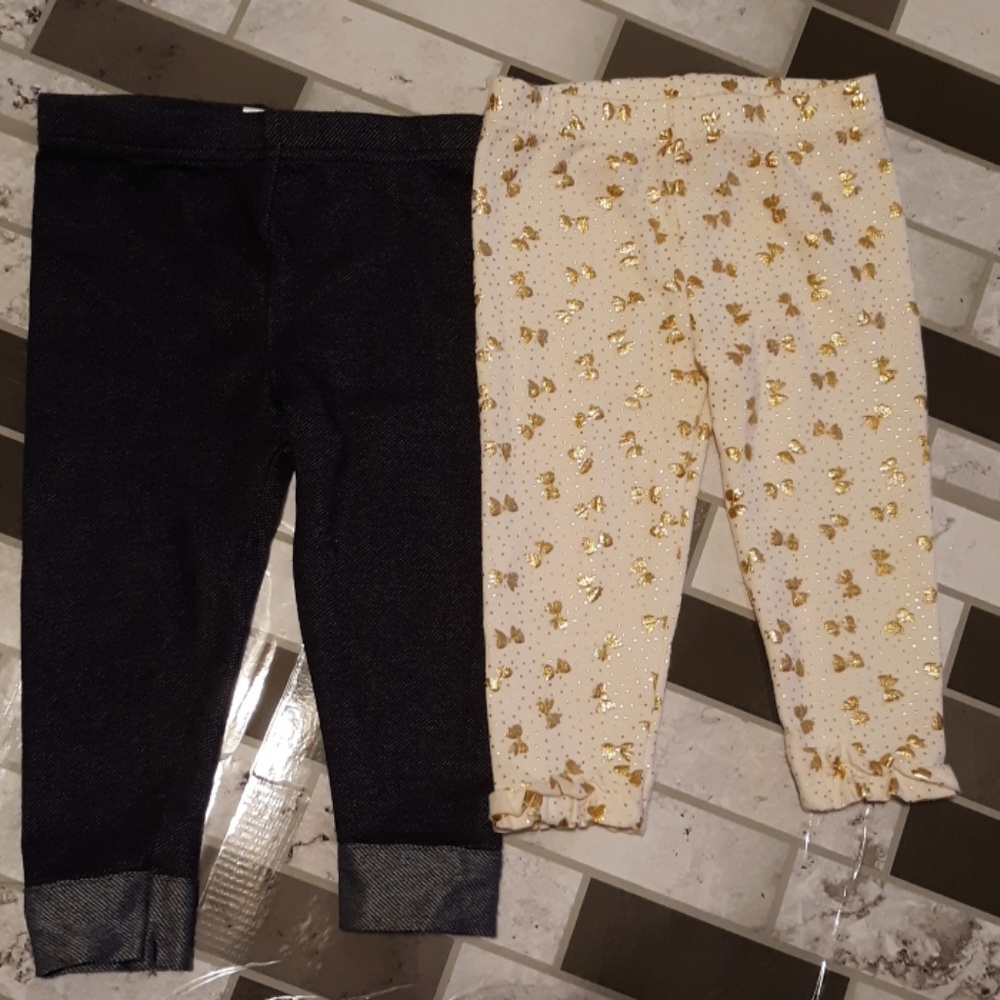 2 pair Baby Girls Jegging Pants. Sz 12m